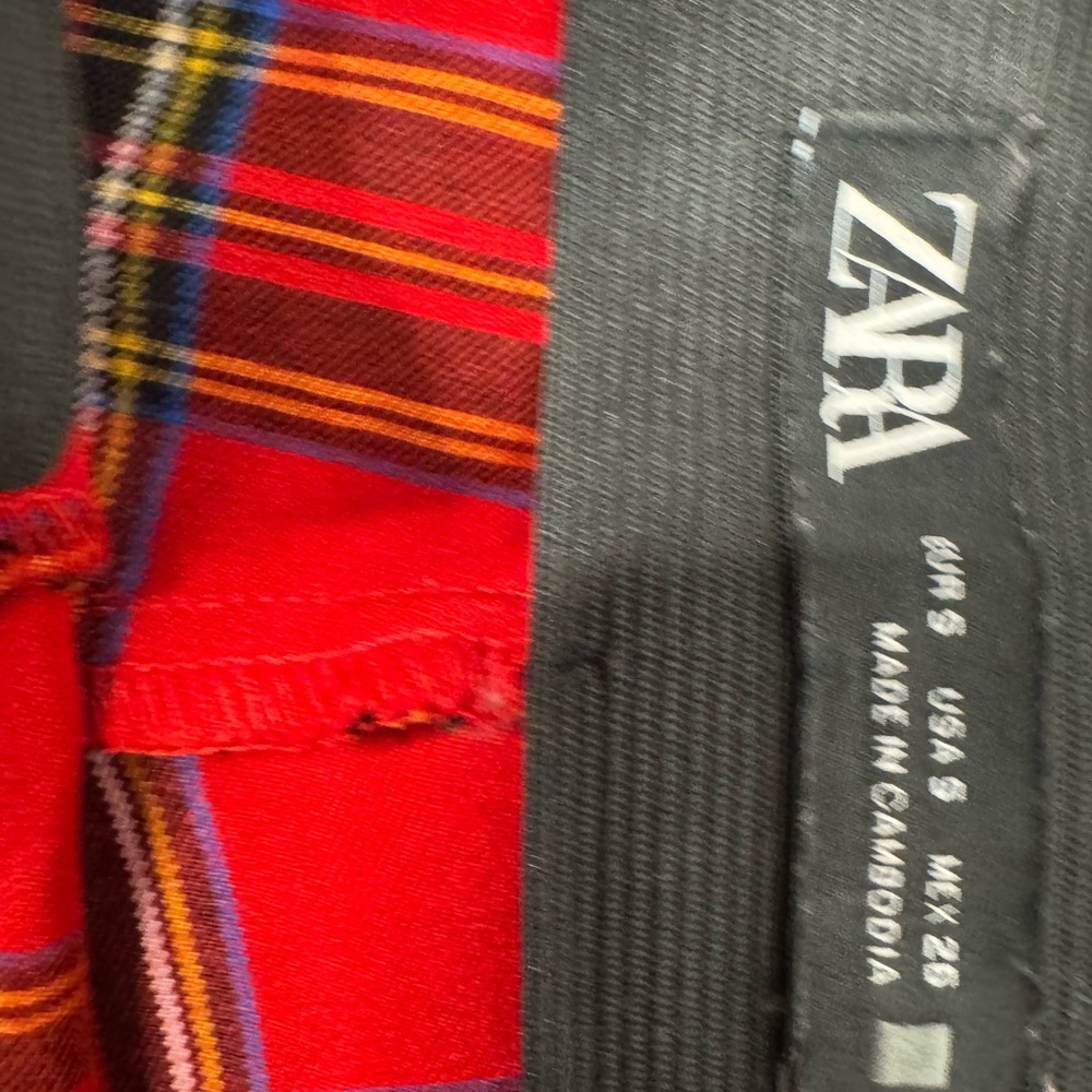 Zara Red Plaid Stretch Skinny Pants w/ Zipper Pockets | Y2K Punk Grunge small - Picture 3 of 4